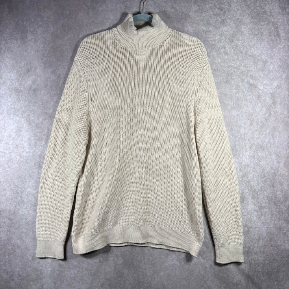 H&M‎ Sweater Mens Medium Beige Turtleneck Ribbed Knit Cotton Blend Regular Fit